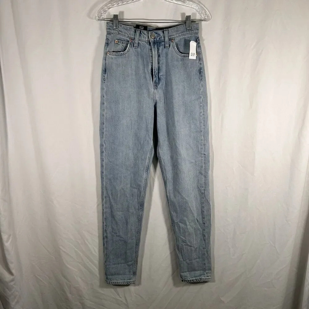 New Gap Mom Jeans Women's 25 Tall Light Wash Denim High Rise 100% Cotton